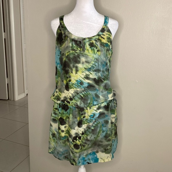 JOE FRESH 100% SILK CREPE TIE DYE DRAWSTRING WAIST DRESS WITH POCKETS - Size M - Picture 1 of 8